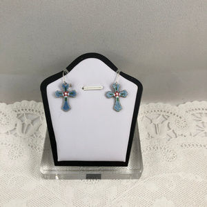 Vintage Accessories - Vintage Blue Enamel Guilloche Cross Drop Earrings Vintage Accessories - Vintage Blue Enamel Guilloche Cross Drop Earrings